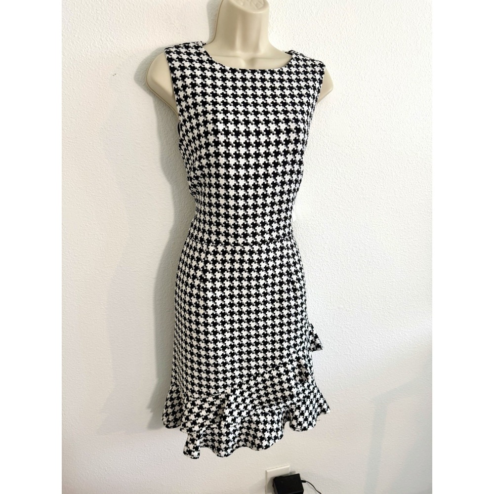 Julia Jordan A-Line Mini Dress NWT Sz 10 Houndstooth Sleeveless High Neck Ruffle - Picture 5 of 9